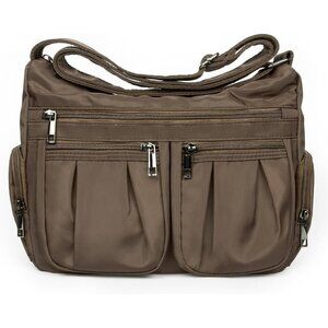 Women Coffee-m Nylon Water Resistant Anti Theft Travel Crossbody Shoulder Bag